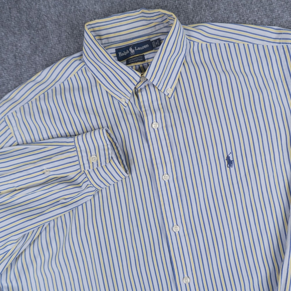 Ralph Lauren Yarmouth Button Down Mens 16 34/35 Blue Yellow Striped Cotton Shirt